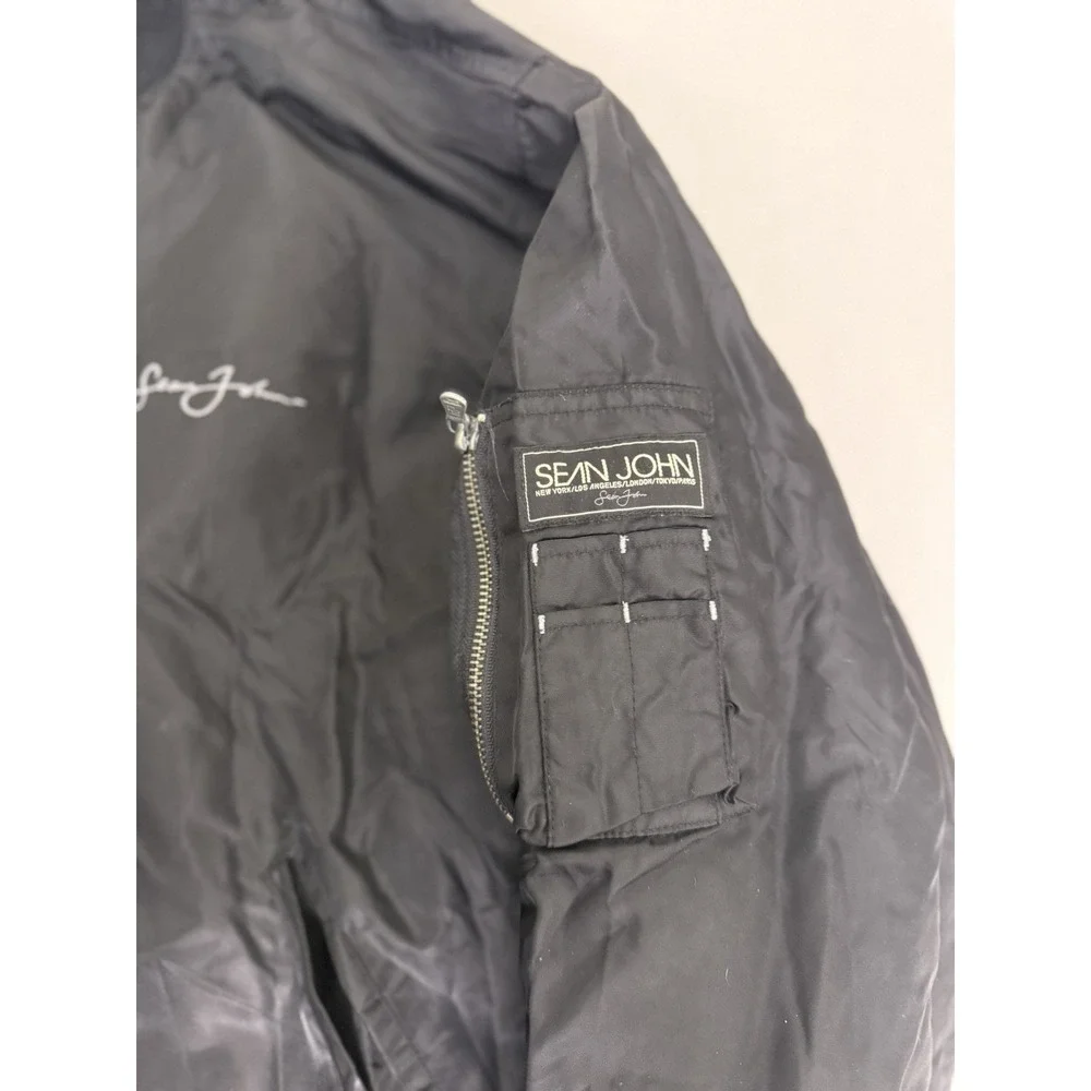 VTG Sean‎ John Reversible Quilted Bomber Jacket Mens XL Grey Black Streetwear